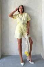 Nakışlı Vual Şort - Sarı Topshow