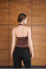 Satin Vest with Zipper - Coffee | D2952 - Topshow Satin Vest with Zipper - Coffee | D2952 - Topshow