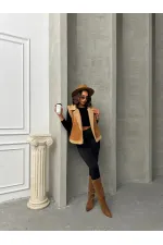 F Suede Collar Furry Wholesale Vest - Tan | TOPSHOW | F1532