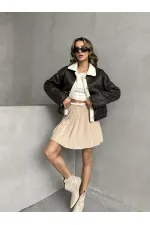 Manteau en nubuck à col en fourrure (vente en gros) - Crème anthracite | TOPSHOW | F1553