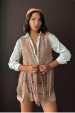 Topshow Püsküllü Droplu Yelek - Vizon | F1806