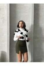 Topshow Haki Yırtmaçlı Etek | F1351