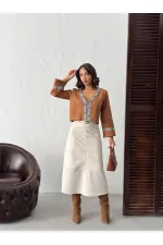 Topshow Şerit Detaylı Scuba Süet Fermuarlı Ceket - TABA | F1971