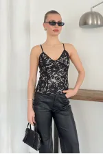D 2939 Strappy Lace Tank Top - Black