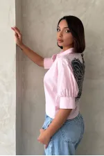 Arkası Kelebek Detaylı Toptan Gömlek   Pembe | Topshow