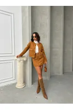 Veste Topshow en daim beige avec poches (vente en gros) | F1800