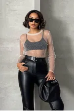 Blouse en tulle à pois en gros - Pierre | TOPSHOW | F1603