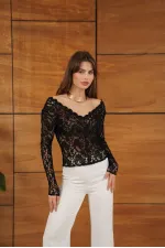 F 2071 LACE BLOUSE - BLACK