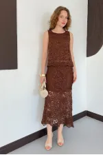 D 3012 Lace Long Skirt - Brown D 3012 Lace Long Skirt - Brown