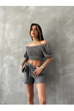 Topshow Siyah Çizgili Gipeli Toptan Bluz