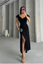 Topshow Black Plain Viscose Wholesale Dress