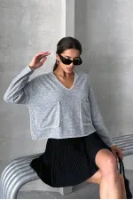 Shepherd's Stitched Knitwear Wholesale Blouse - Gray | TOPSHOW | F1652