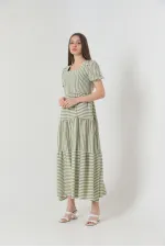 Robe longue rayée vert pistache Topshow en gros