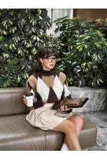 Soft Dokulu Desenli Toptan Triko Toptan Kazak - Kahve | TOPSHOW | K-172