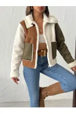 Topshow - Vente en gros de manteaux en daim laminés fourrure de lapin - Crème, kaki, beige