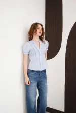Chemise rayée à volants en gros - Rayures bleues | D3021 - Topshow