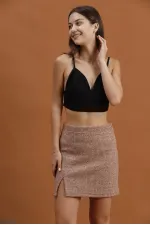 Kaşe Mini Toptan Etek - Kahve | TOPSHOW | F1352