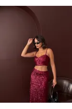 Topshow - Toptan Payetli Büstiyer - Parti Ve Davet Şıklığı - Bordo