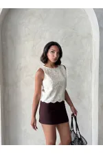 Lace Sleeveless Blouse - Light Stone | Topshow