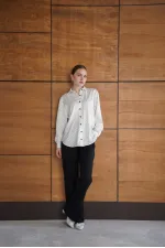 Chemise satinée à pois - Crème | F2076 - Topshow