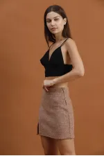 Kaşe Mini Toptan Etek - Kahve | TOPSHOW | F1352