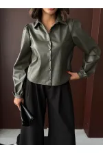 Chemises en similicuir Topshow en gros - Kaki | F2044