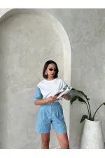 Kol Detaylı Tişort - Mavi | Topshow