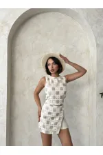 Topshow Stone Checkerboard Pattern Crochet Wholesale Blouse