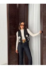 Gilet en daim scuba à applications Topshow - Noir | F2025