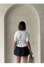 Gathered Shirt with Collar Detail - Cream | Topshow