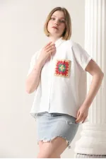 Chemise Topshow crème à fleurs et poches en gros