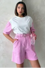 Kol Detaylı Tişort - Pembe | Topshow