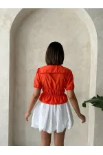 Yaka Detaylı Büzgülü Gömlek - Oranj Topshow
