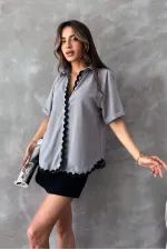 Topshow Gray Soutache Detailed Wholesale Shirt