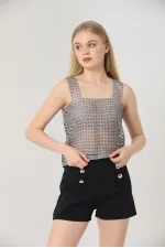 Débardeur en maille pailletée découpée au laser - Gris pailleté | TOPSHOW
