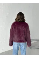 Topshow - Toptan Suni Kürk Kadın Mont - Mürdüm