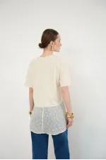 Embroidered Detail Crew Neck Wholesale T-Shirt - Raw | D2990 - Topshow