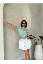 Nakışlı Cepli Toptan Gömlek - Çağla | TOPSHOW