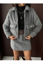 Topshow - Veste femme aspect fourrure synthétique en gros - Grise