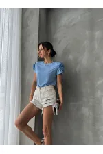 T-shirt Topshow bleu à épaules roses en gros