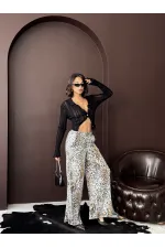 Topshow - Toptan Trend Leopar Desenli Bol Paça Pantolon - Günlük Ve Gece - Açık Leopar