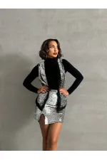 Pullu Toptan Yelek - Gümüş Gold | TOPSHOW | F1750