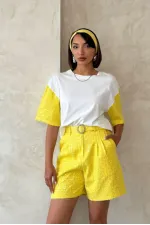 Kol Detaylı Toptan Şort - Sarı | Topshow