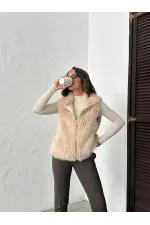 Gilet en fausse fourrure pour femme Topshow (vente en gros) – Fermeture éclair, texture douce – Pierre | F2046