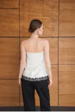 Polka Dot Lace Detail Satin Bustier - Cream | D2963 - Topshow