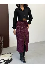 Jupe longue en velours à paillettes F 2053 - Bordeaux