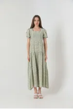 Robe longue rayée vert pistache Topshow en gros