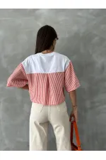 T-shirt Topshow à rayures orange en popeline à manches en gros