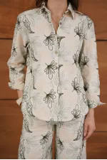 Topshow Embroidered Linen Wholesale Shirts - Stone | F2009