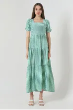 Robe longue à rayures émeraude Topshow en gros